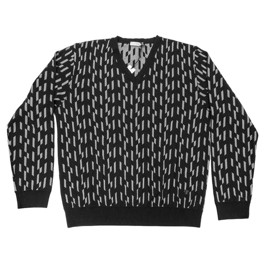 Versace Black V-Neck Striped Sweater