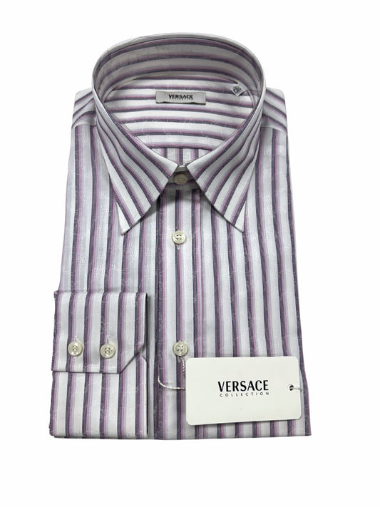 Versace Striped Floral Detail Dress Shirt