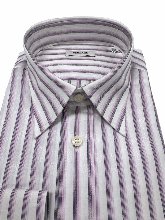 Versace Striped Floral Detail Dress Shirt