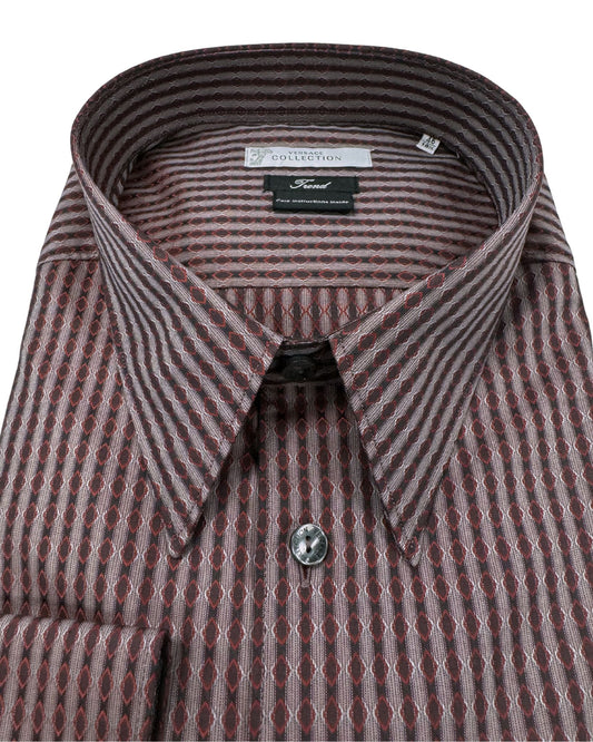 Versace Red & Brown Diamond Stripe Dress Shirt