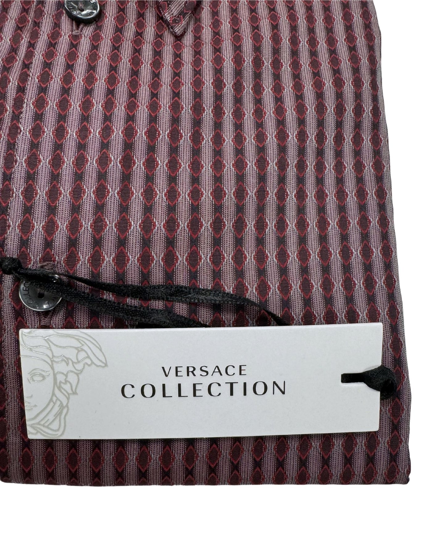 Versace Red & Brown Diamond Stripe Dress Shirt