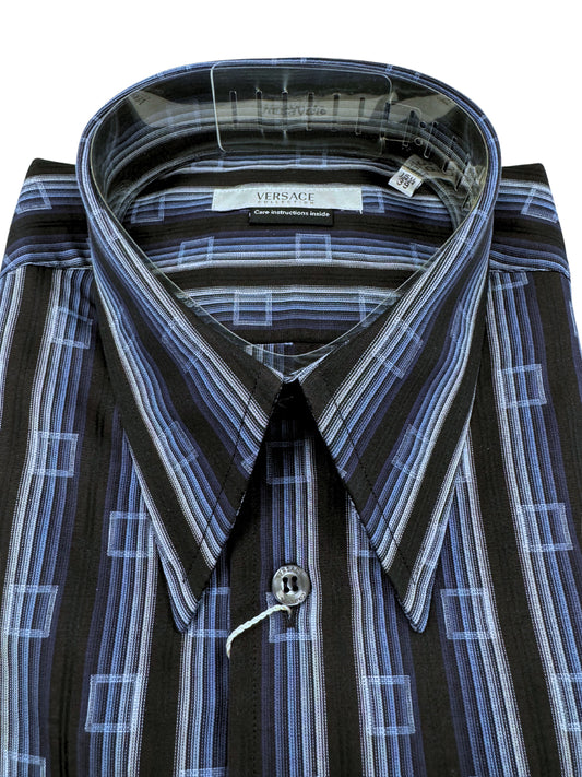 Versace Box Striped Dress Shirt Blue