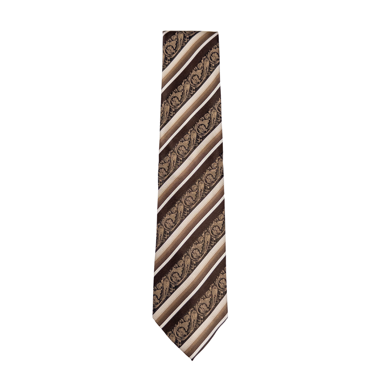 Brown & Beige Striped Paisley Tie
