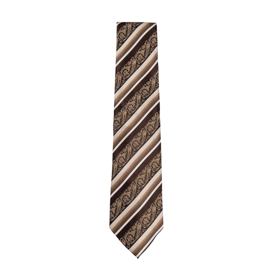 Brown & Beige Striped Paisley Tie