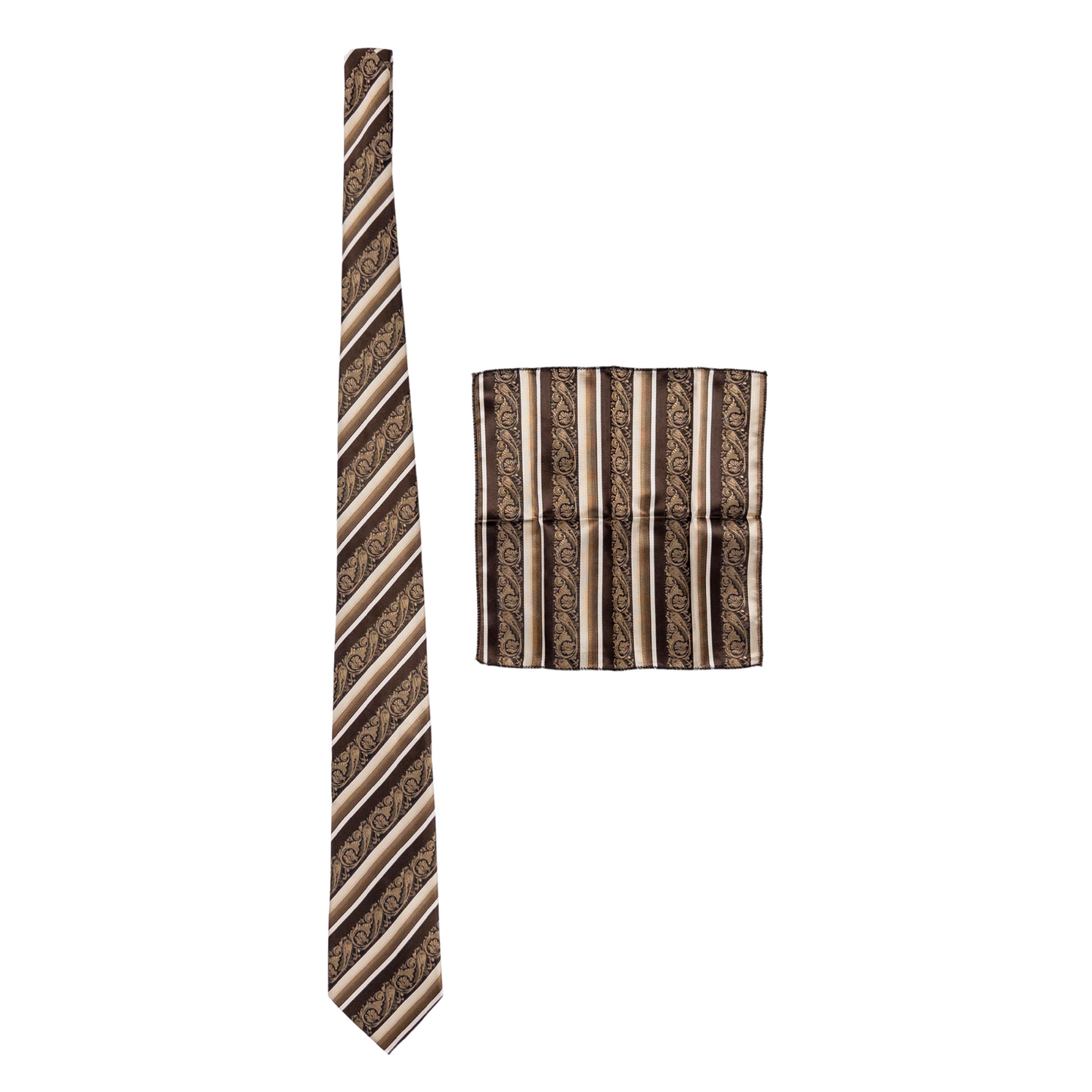Brown & Beige Striped Paisley Tie