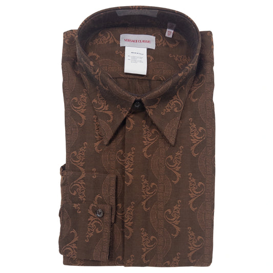 Versace Brown Floral Meander Dress Shirt