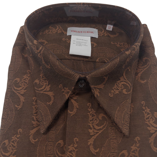 Versace Brown Floral Meander Dress Shirt