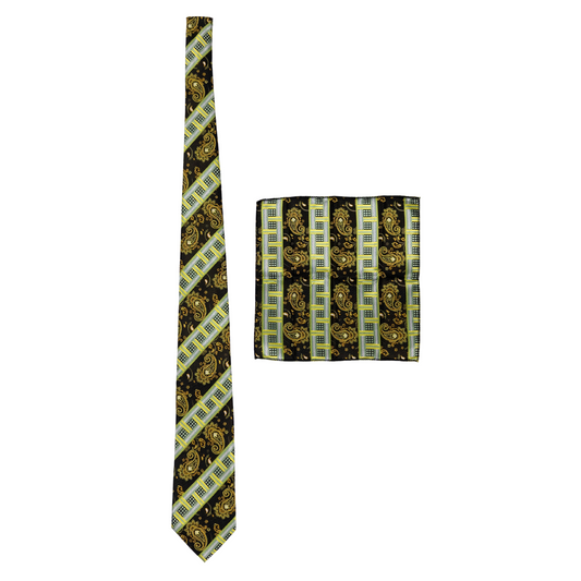 Green & Gold Paisley Checkered Tie