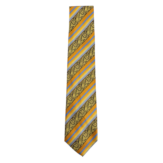 Orange & Blue Striped Paisley Tie
