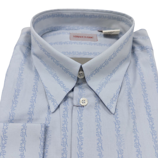 Versace Blue Logo Striped Dress Shirt