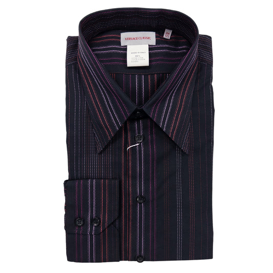 Versace Black Colored Dotted Lines Dress Shirt