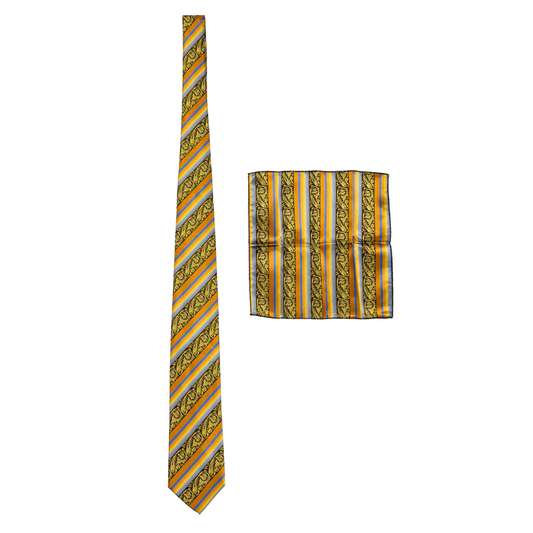 Orange & Blue Striped Paisley Tie