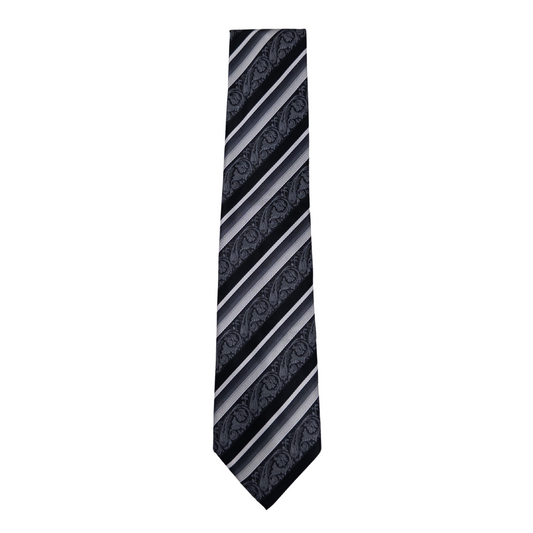 Black & Gray Striped Paisley Tie