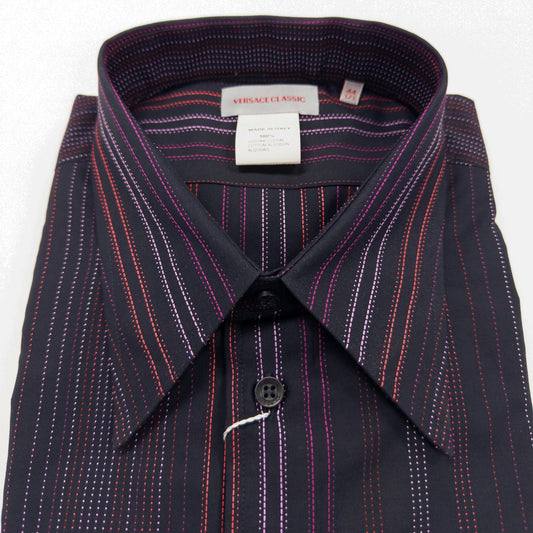 Versace Black Colored Dotted Lines Dress Shirt