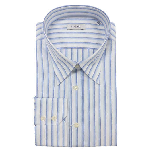 Versace White & Blue Floral Striped Dress Shirt