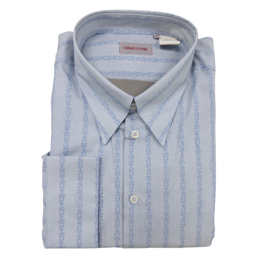 Versace Blue Logo Striped Dress Shirt