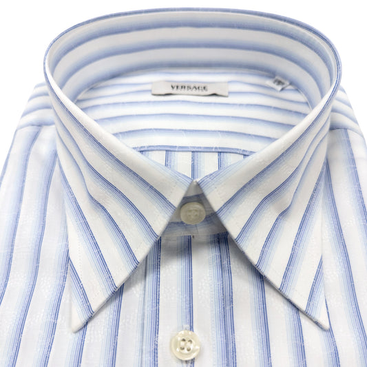 Versace White & Blue Floral Striped Dress Shirt