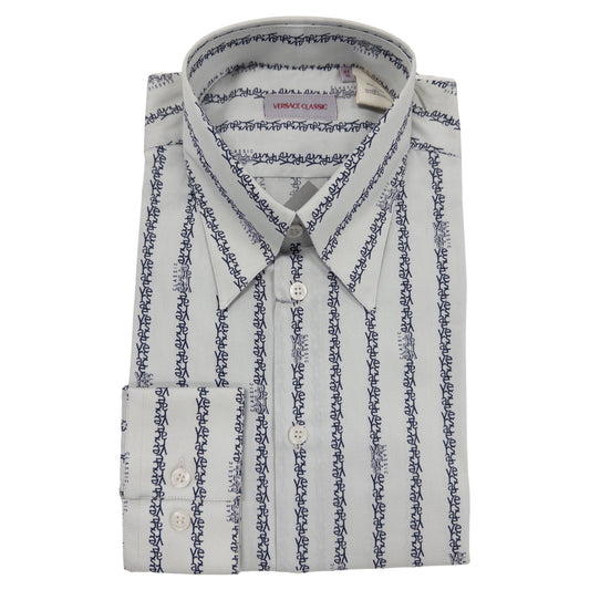 Versace Gray Logo Striped Dress Shirt