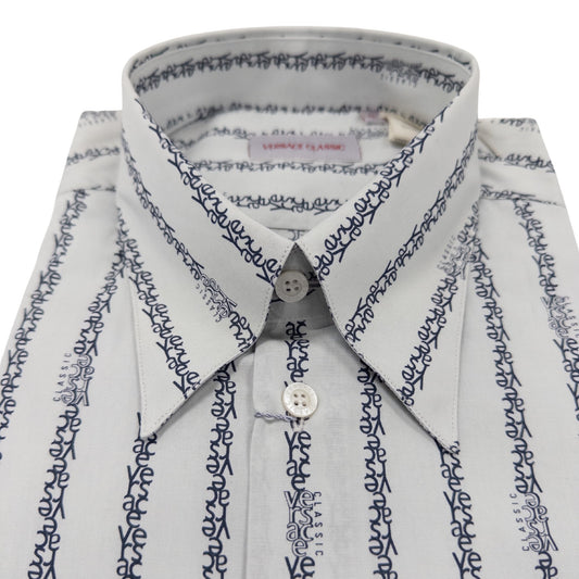 Versace Gray Logo Striped Dress Shirt