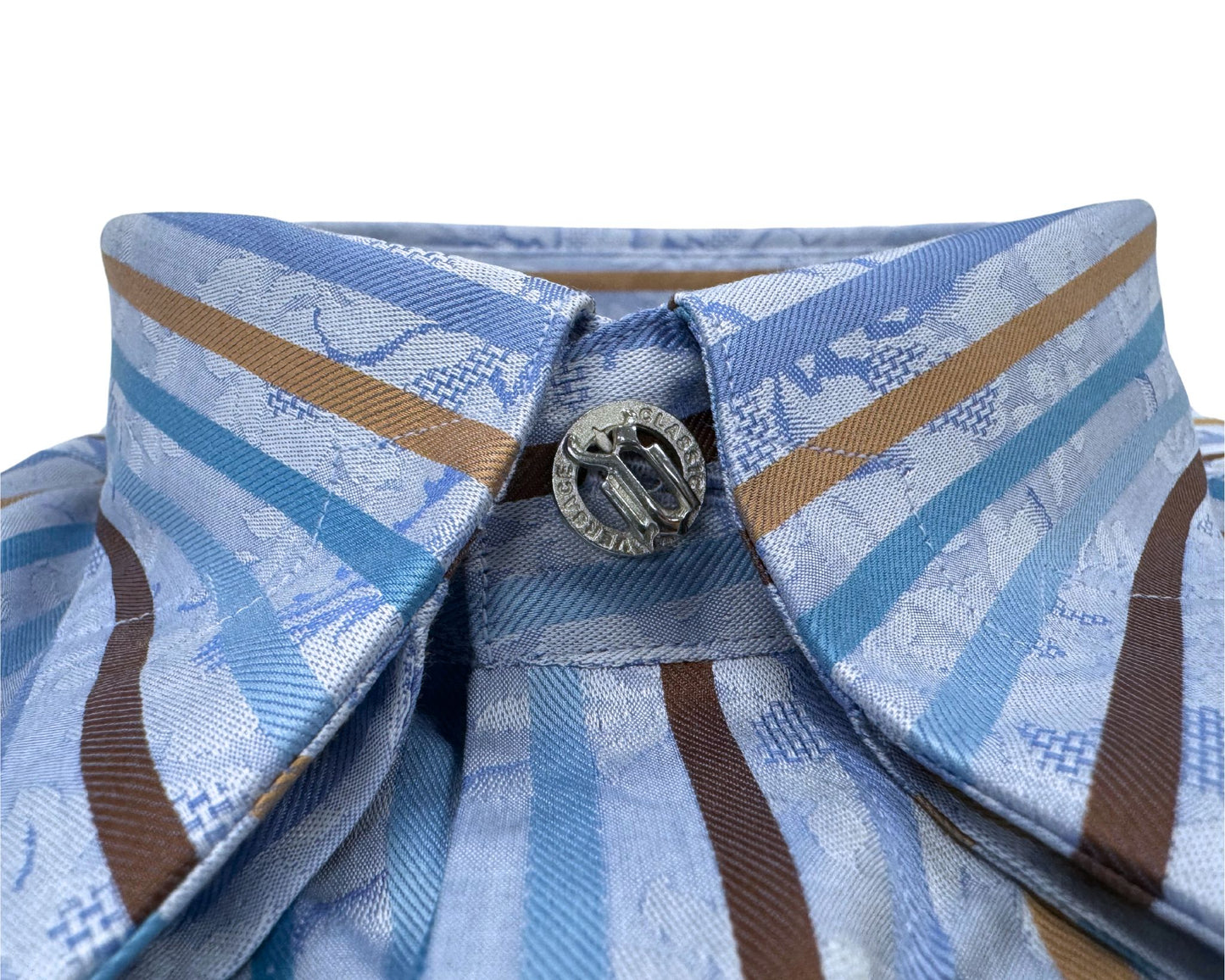 Versace Blue & Brown Striped Floral Detail Dress Shirt