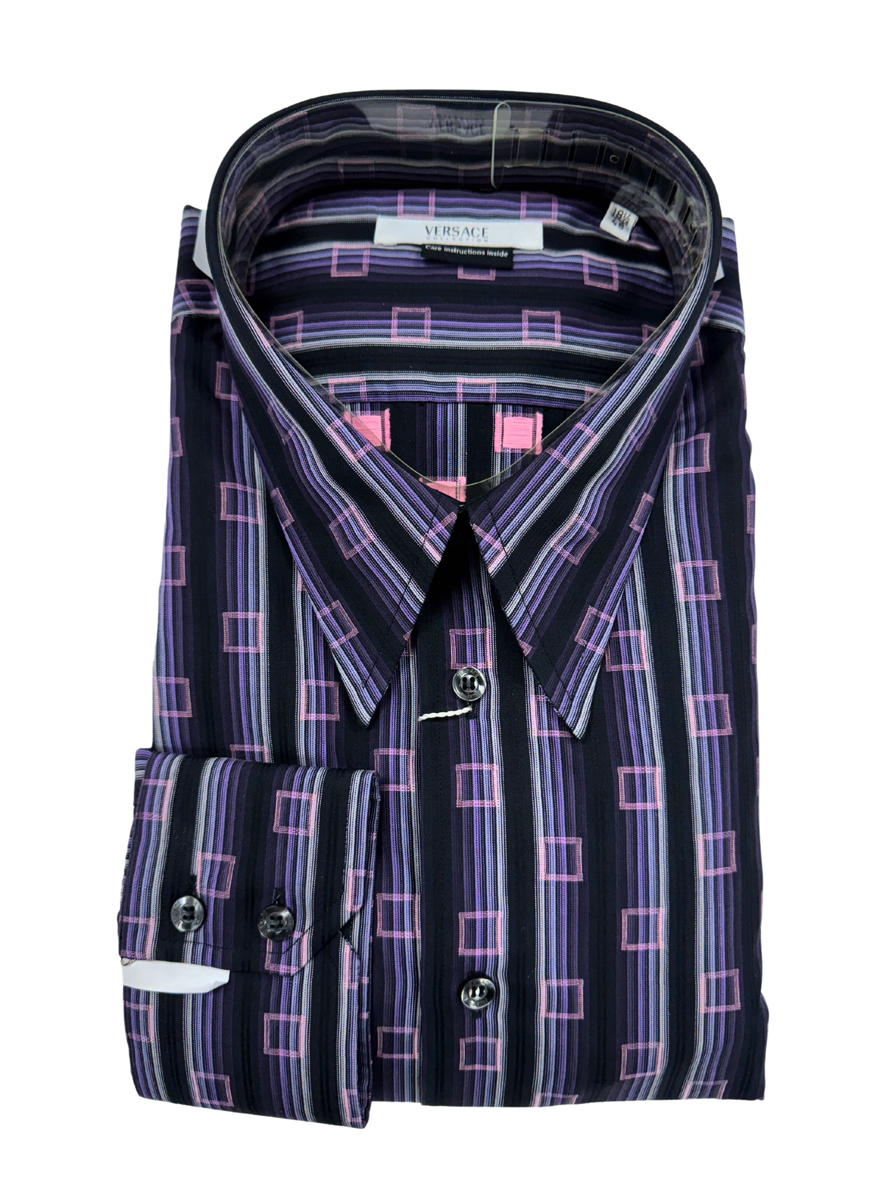 Versace Box Striped Dress Shirt Purple Morovati Uomo Versace Box Striped Dress Shirt Purple Morovati Uomo