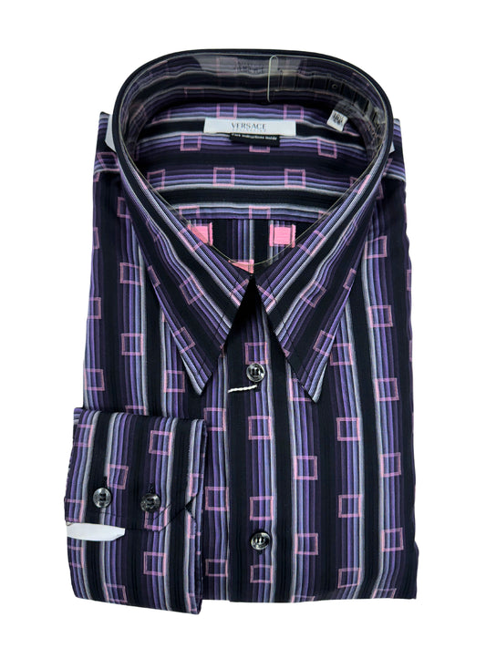 Versace Box Striped Dress Shirt Purple