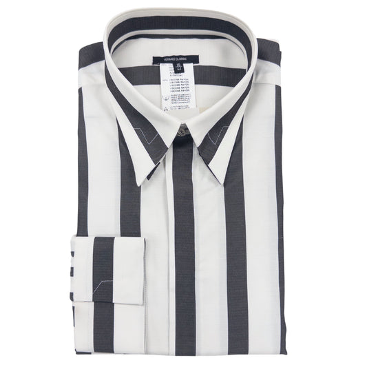 Versace Black & White Striped Dress Shirt