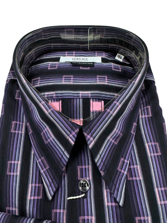 Versace Box Striped Dress Shirt Purple