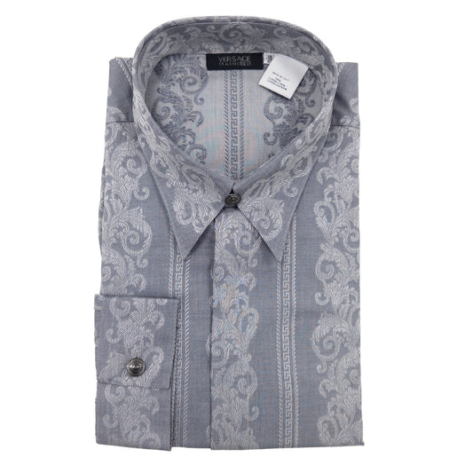 Versace Gray Floral Dress Shirt