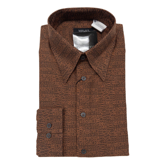 Versace Brown Logo Pattern Dress Shirt