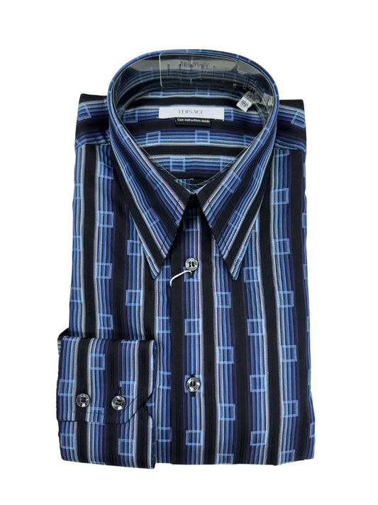 Versace Box Striped Dress Shirt Blue