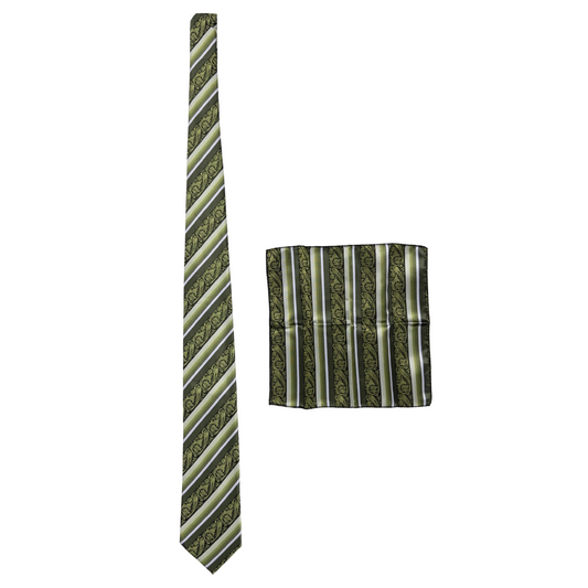 Olive Striped Paisley Tie