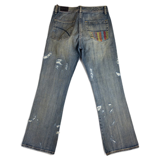 XRAY faded blue distressed jeans with colored pocket embroidery