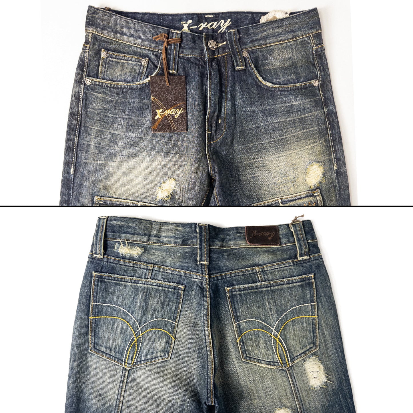 XRAY Distressed Faded Blue Jeans with Front Pockets