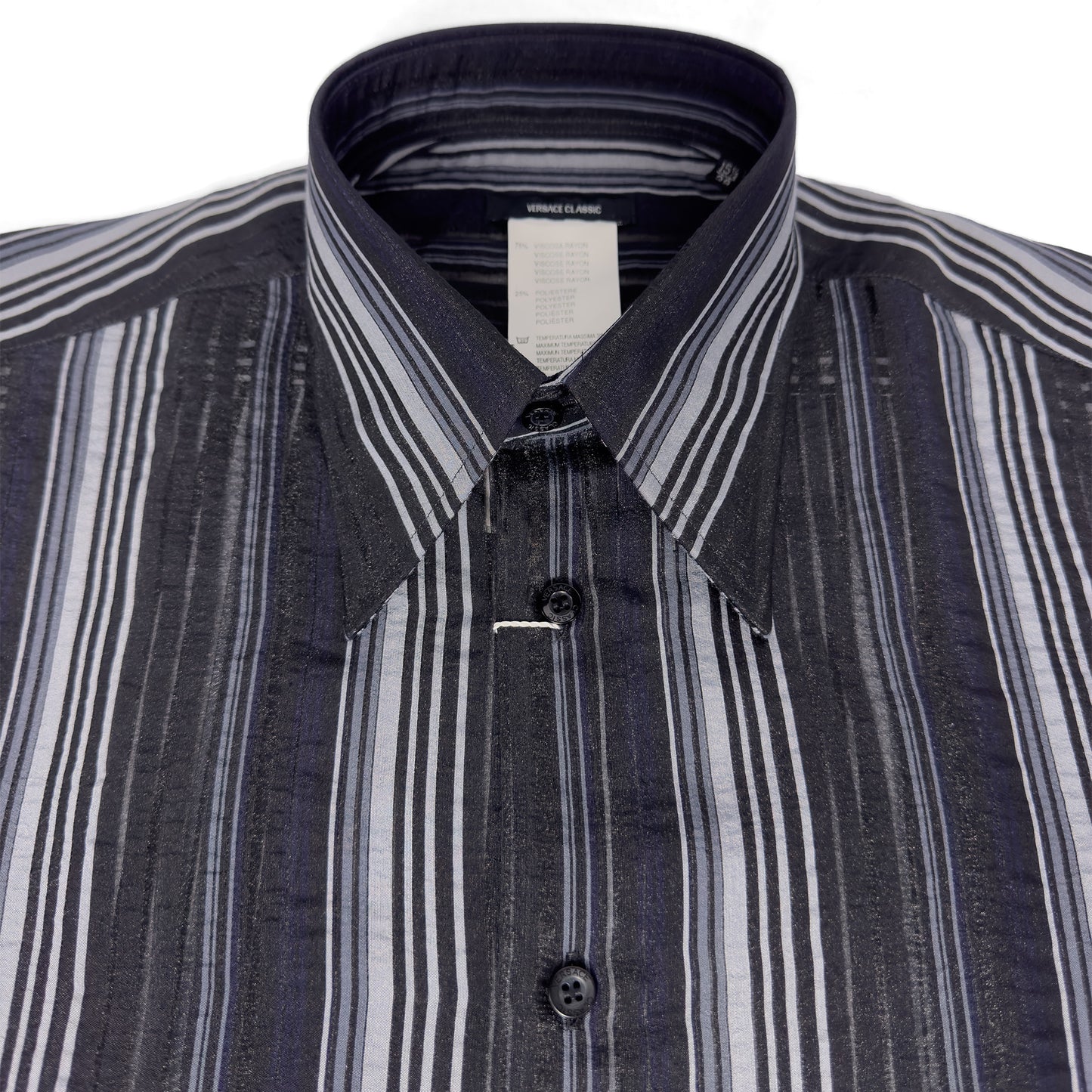 Versace Black & Navy Striped See-Through Shirt