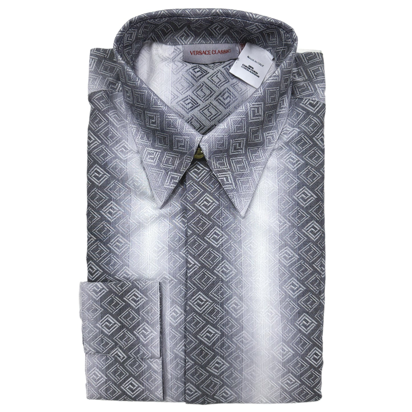 Versace Gray & White Patterned Dress Shirt