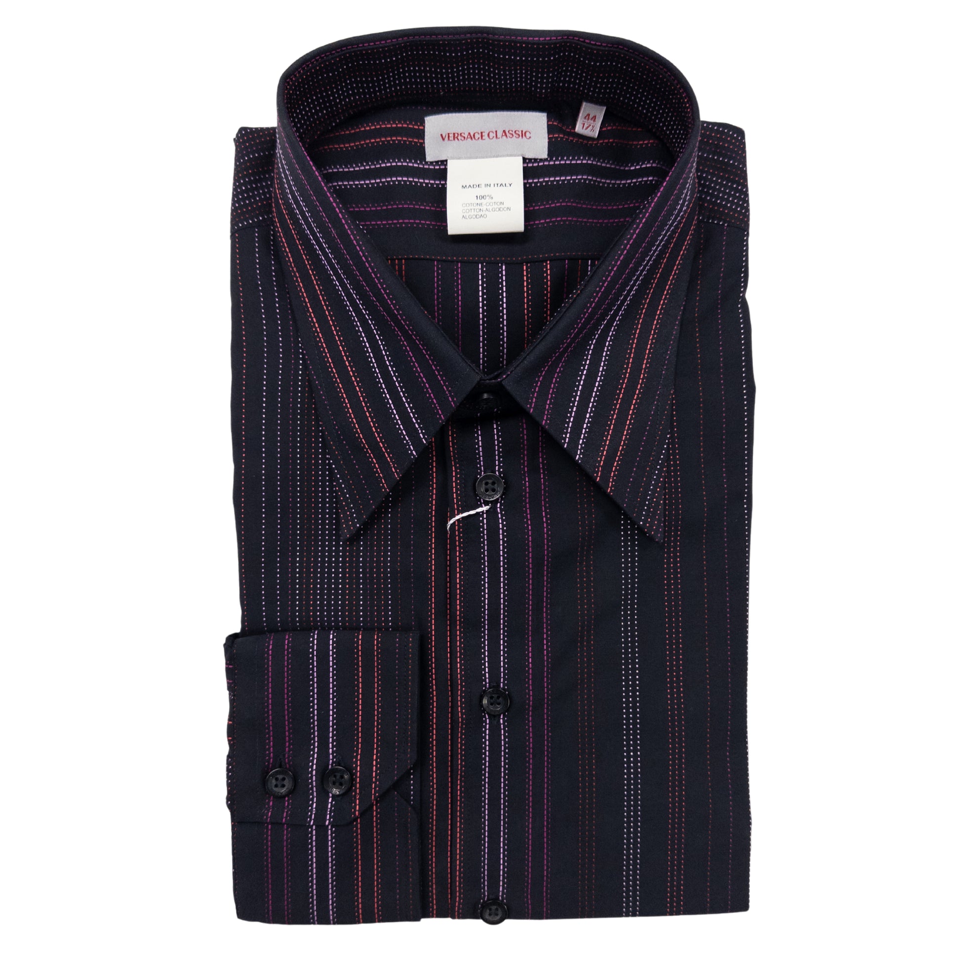 versace dress shirt black Versace Black Colored Dotted Lines Dress Shirt – Morovati Uomo