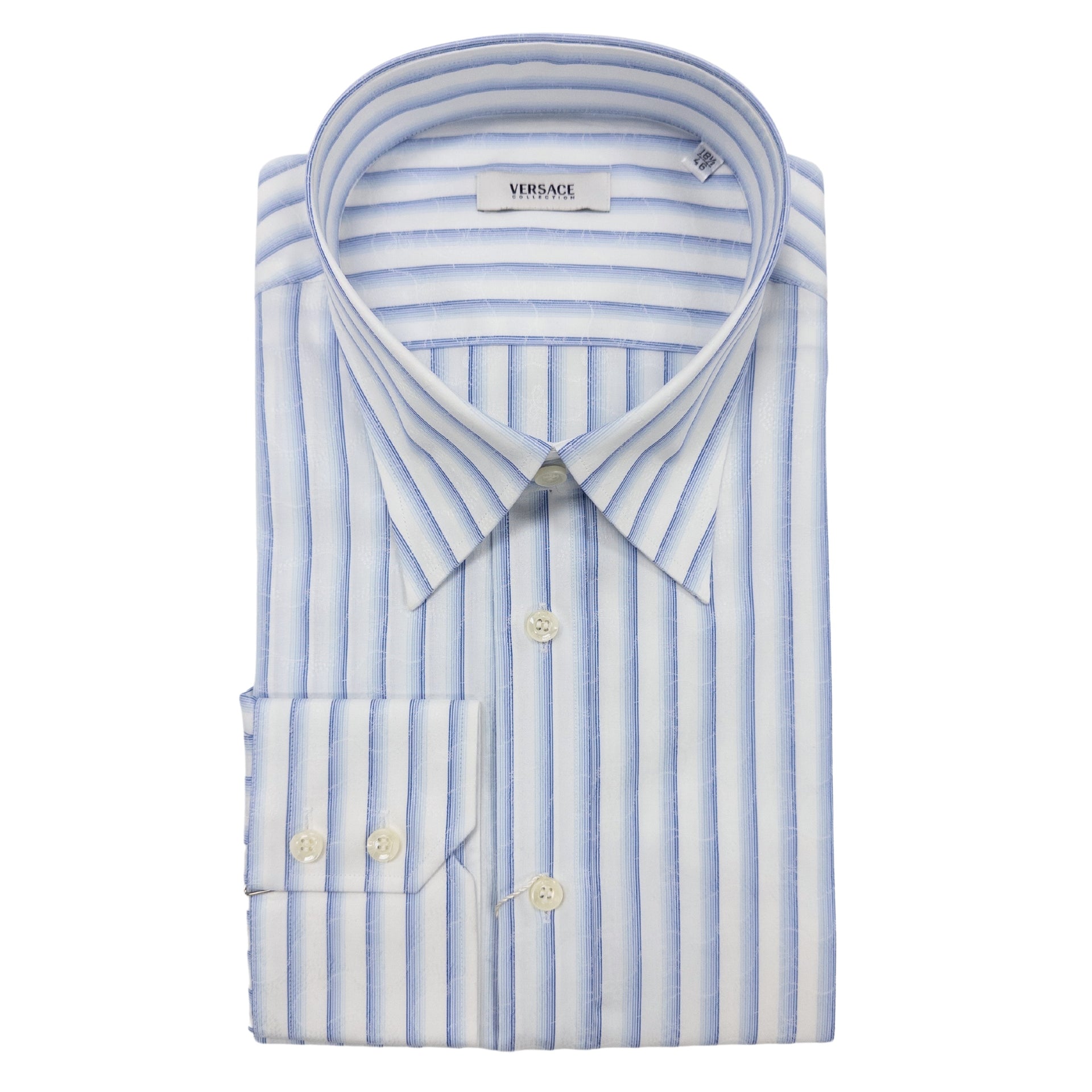 slim fit dress slacks Versace White & Blue Floral Striped Dress Shirt – Morovati Uomo