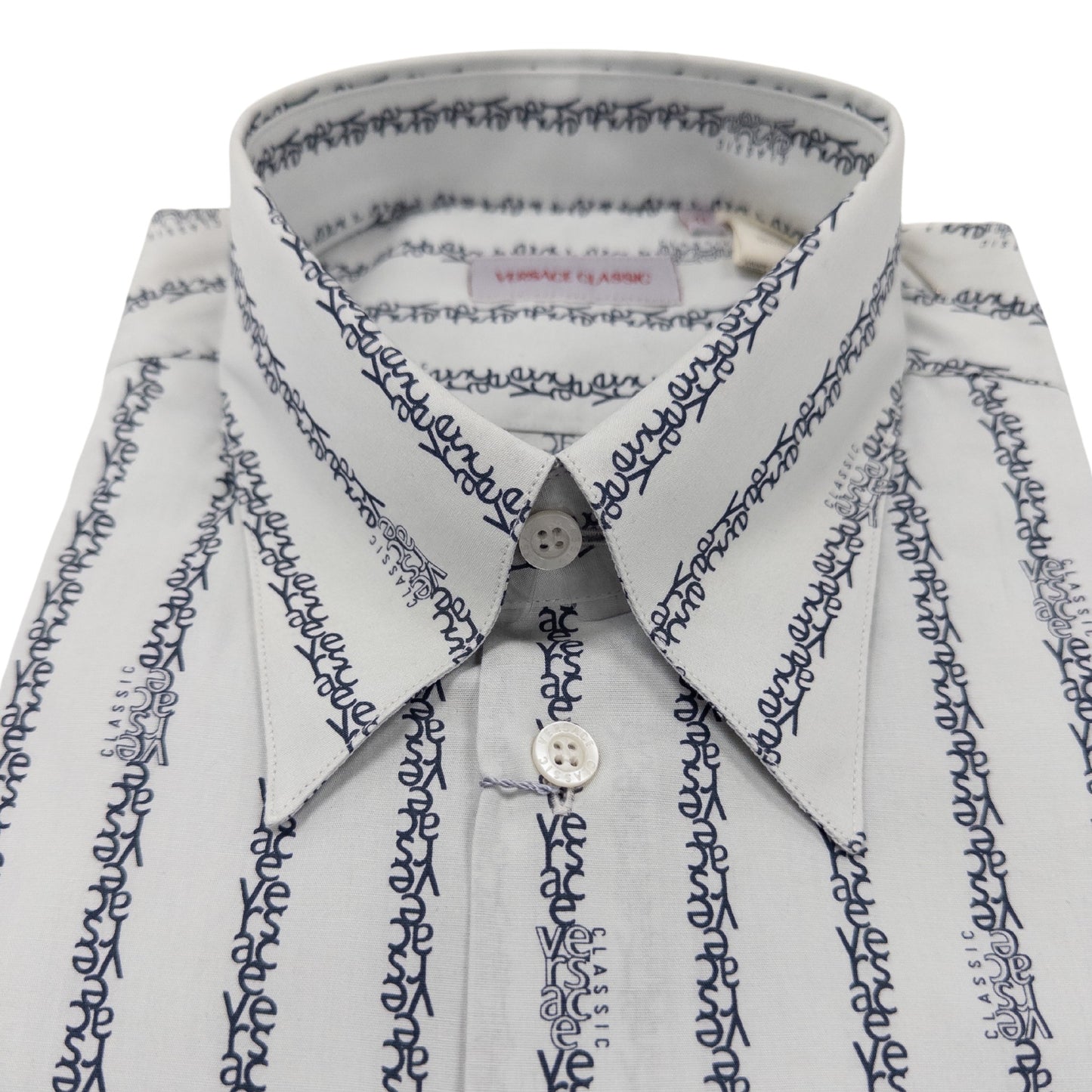 Versace Gray Logo Striped Dress Shirt
