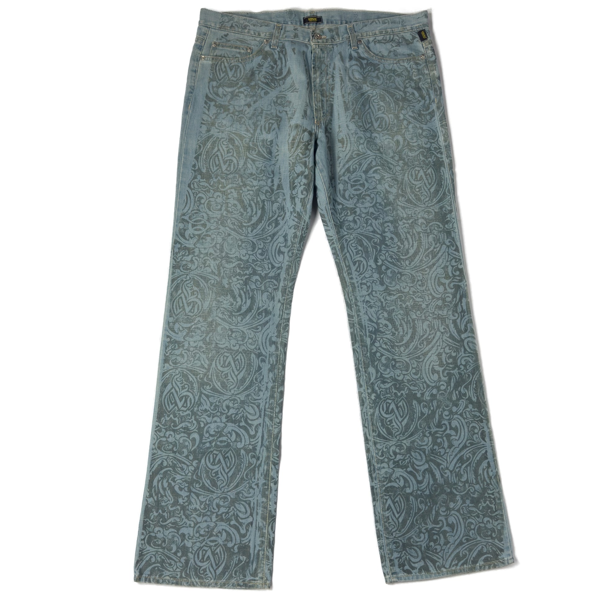 versace patterned floral blue jeans