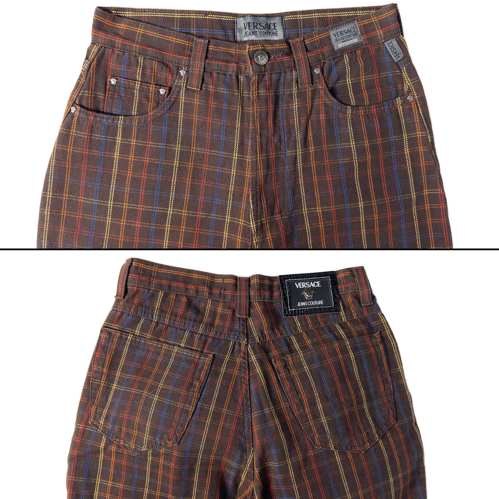 brown Plaid pants with Versace label 