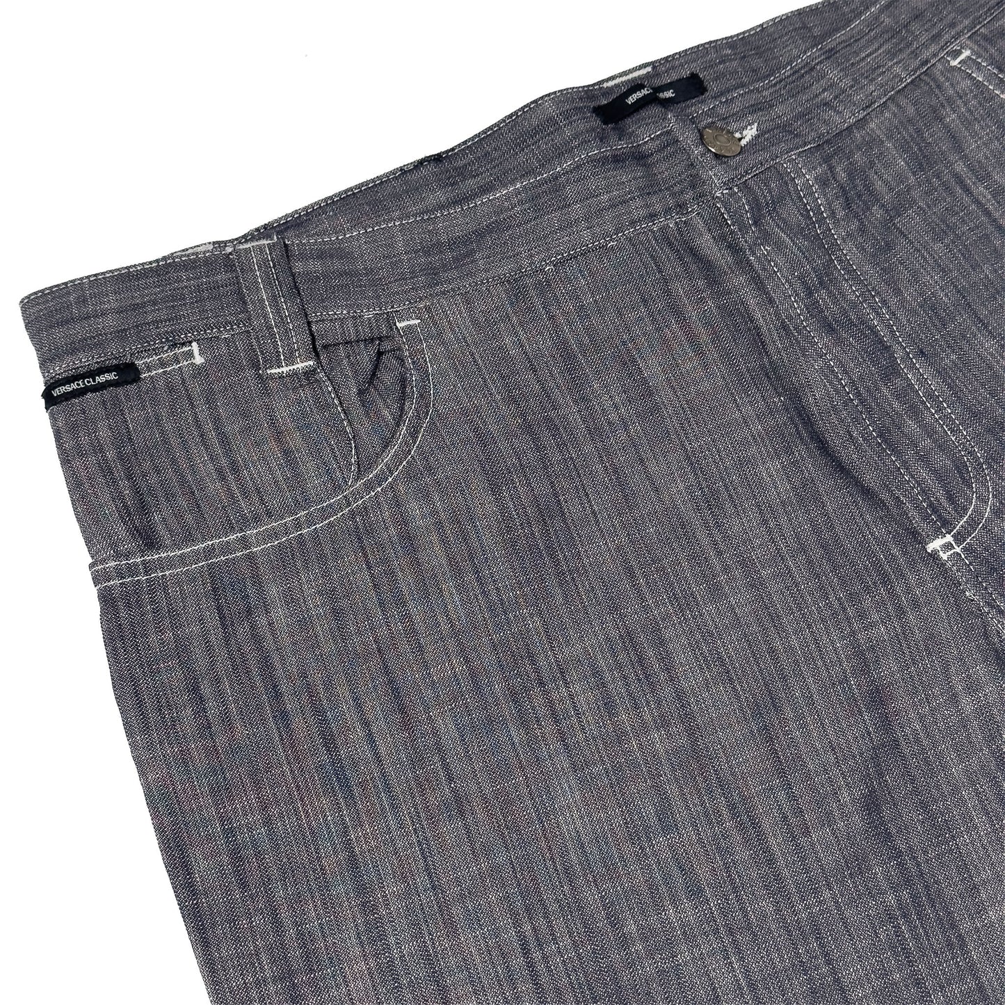 Versace Gray Textured Cotton & Linen Pants