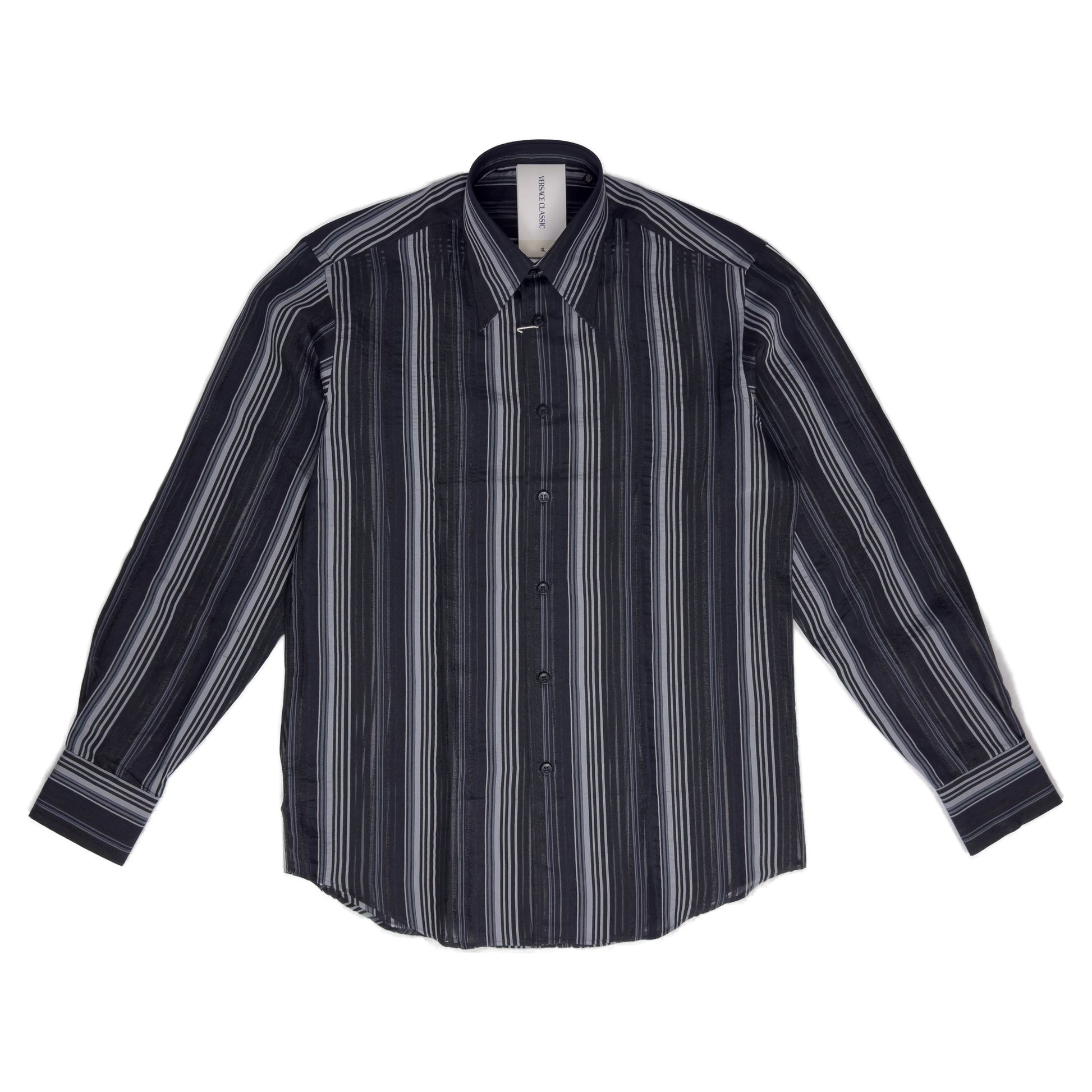 Versace Black & Navy Striped See-Through Shirt – Morovati Uomo Versace Black & Navy Striped See-Through Shirt – Morovati Uomo